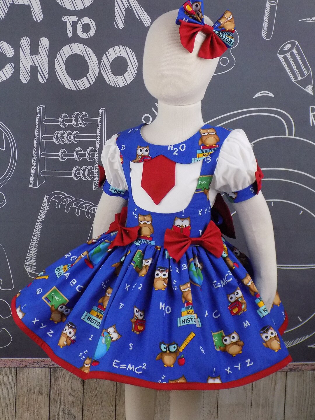 School Pageant Wear, Back to School Top, Pinafore, Bow, ABC Book Owl ...