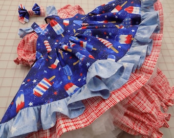 Baby Pinafore Set Pageant, RWB, Blow pop, Popsicle Outfit, Patriotic OOC, Red White Blue, Festival, Parade, Fair, Pageant, Dress, Bloomers