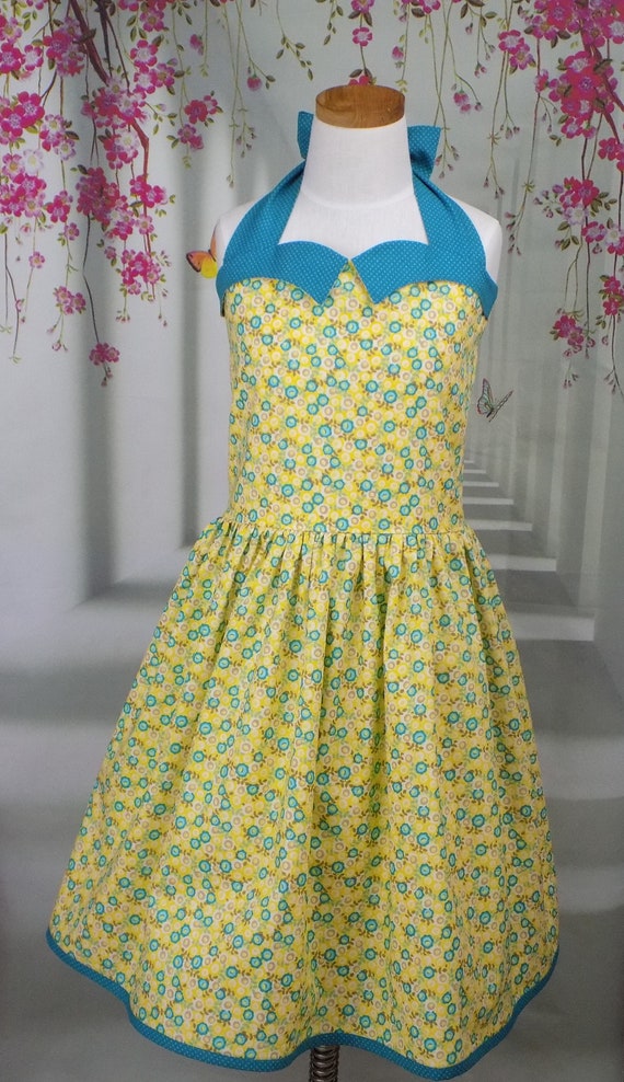 Girl 50s Dress, Halter, Corset Dress, 50s Outfit, Costume, Sister Set, Retro, Vintage, Rockabilly, Yellow, Floral, Dot, Daddy Daughter Dance