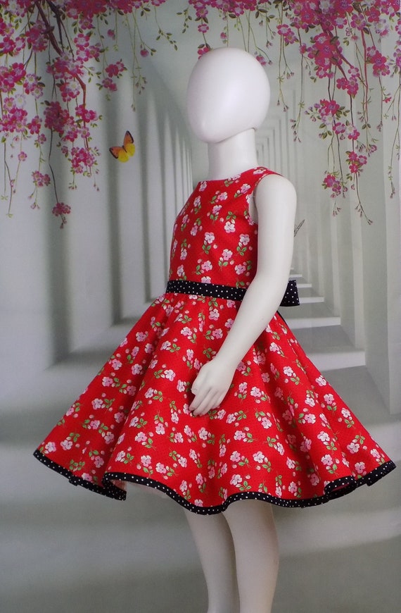 Girl 50s Dress, 50s Outfit, Daddy Daughter Dance, Circle Skirt, Retro,  Vintage, Rockabilly, Red, Polka Dot, Flowers, Floral, Tween, Pageant 
