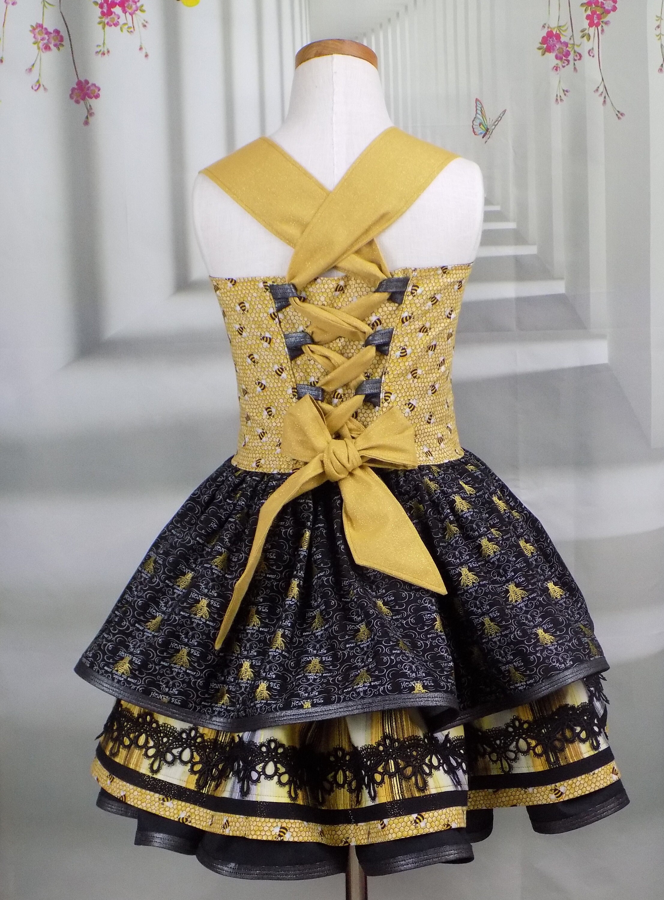 Queen Bee Outfit, Bee Pageant Dress, Queen of Bees Costume, OOC, Corset Back, Black, Gold, Sweetheart, Sundress, Jacket, Birthday, Party