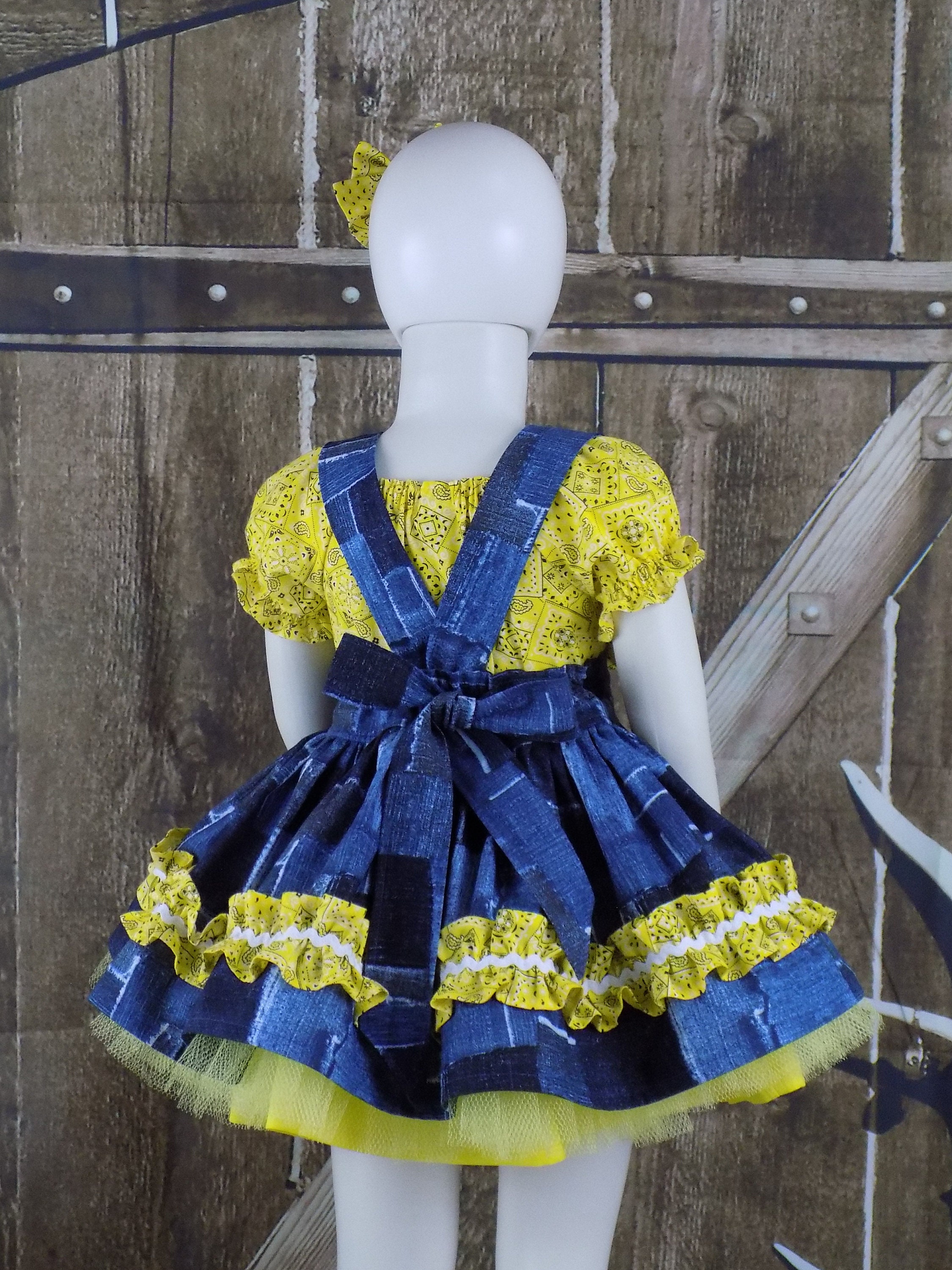 Western Pageant Bandana Denim Dress, Western Pageant Outfit, Girl Western Dress ...