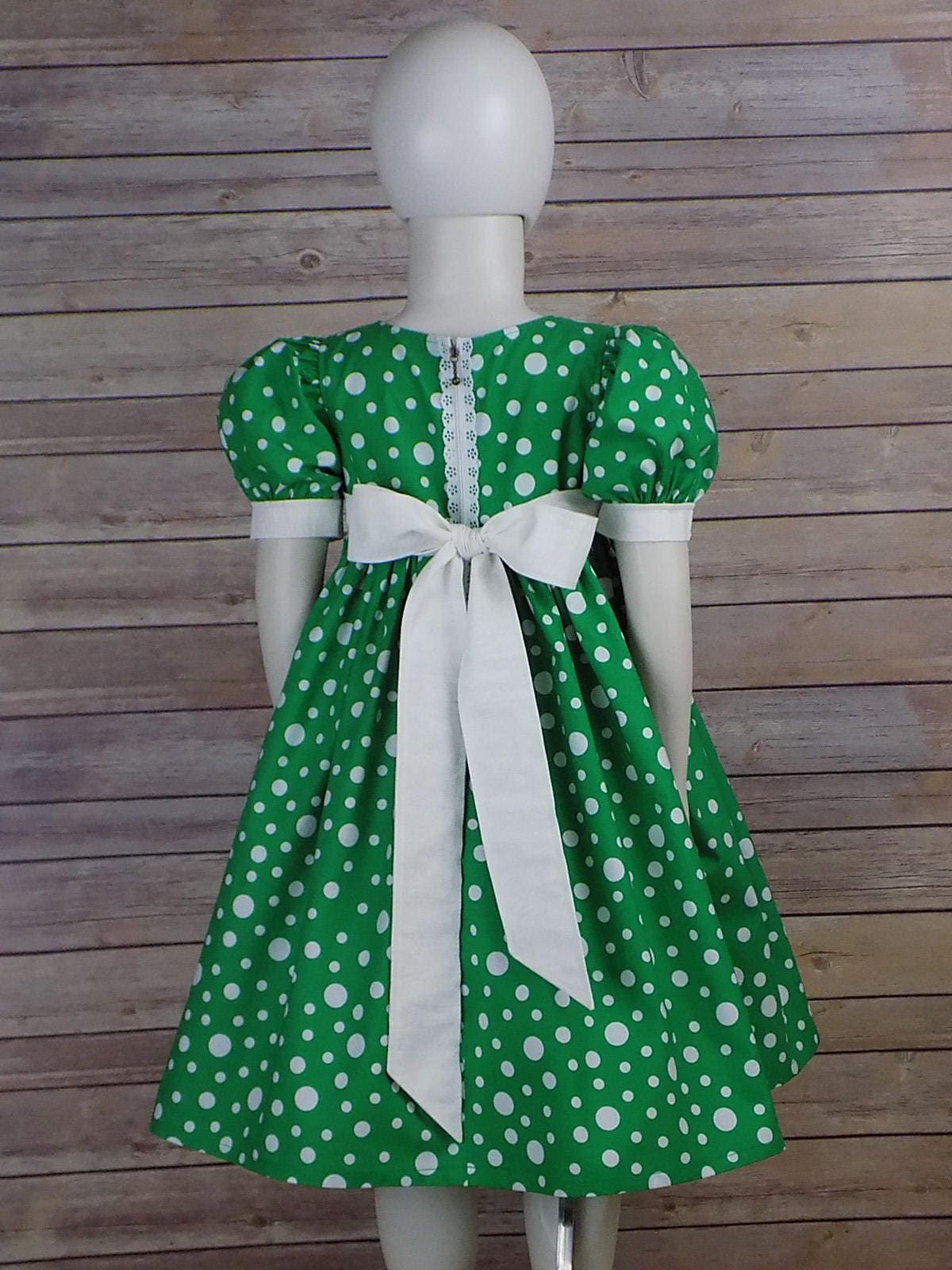 Girls Polka Dot Dress, Red, Green, Christmas Dress, Short Sleeves, Lace, Zipper, Custom, Boutique, Fancy, Big Girls, Baby, Toddler, Teen