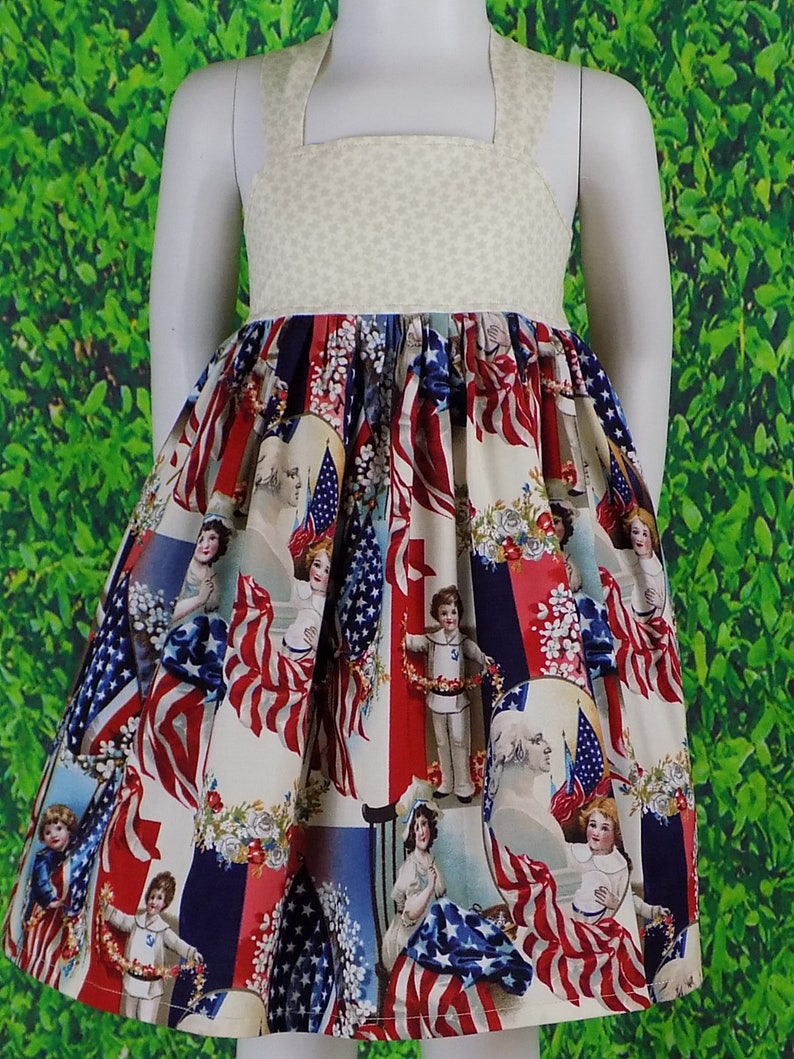 Girls Flags Sundress Summer Labor Patriotic Dress 4th July Dress Independence READY to SHIP Red Open Back Blue 4T Stars Halter