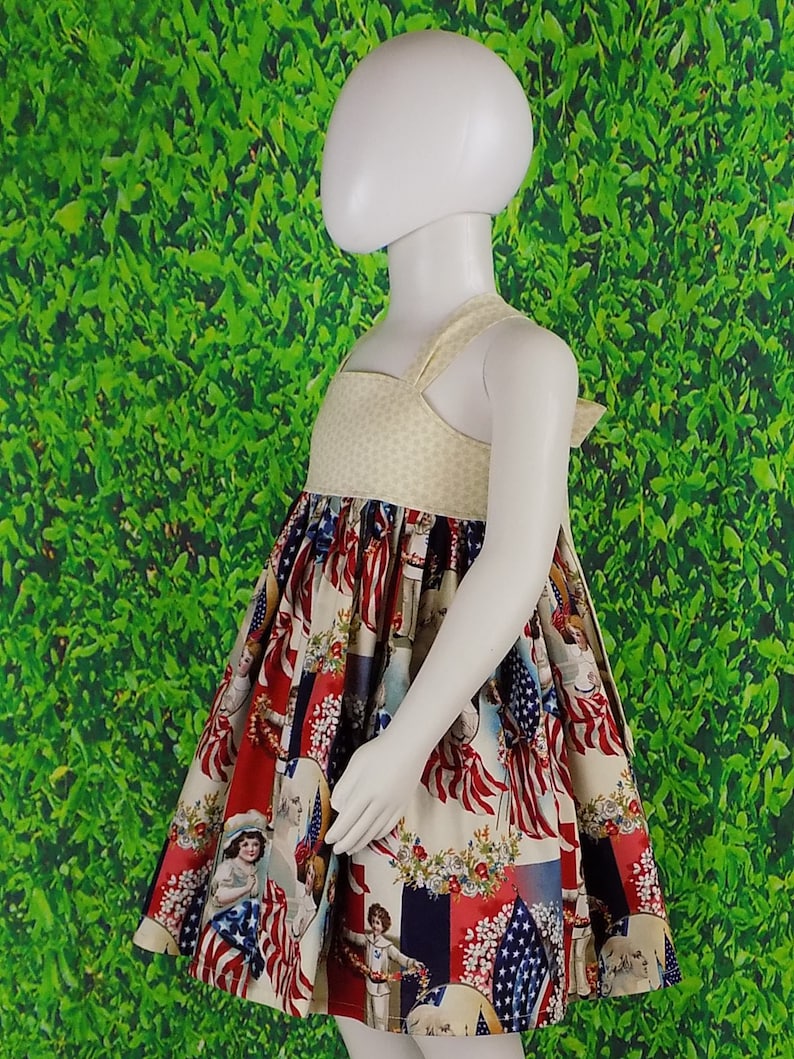 Girls Flags Sundress Summer Labor Patriotic Dress 4th July Dress Independence READY to SHIP Red Open Back Blue 4T Stars Halter