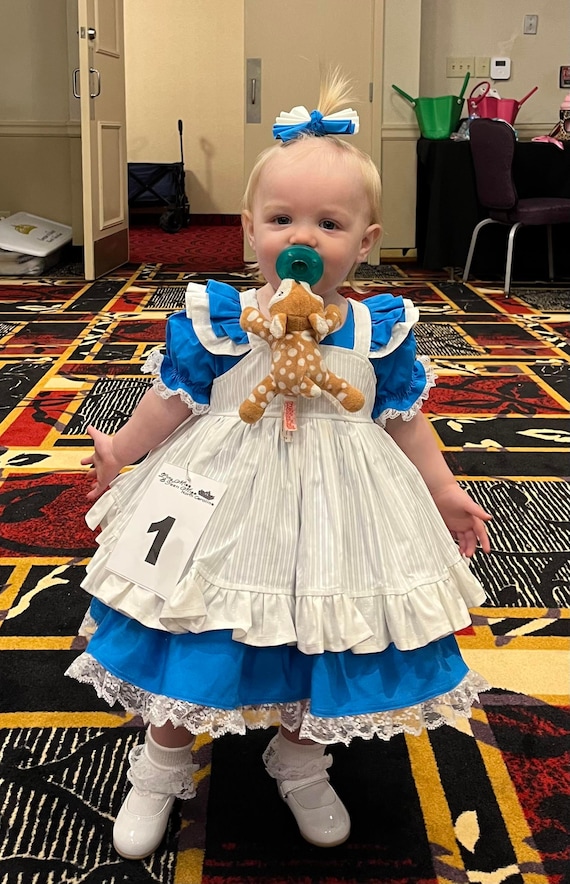 Girls Pageant OOC or Halloween Set, Blue Under Dress With Lace Trim,  Bloomers, White Pinafore, Hair Bow and Tutu, Pinafore Set, Birthday - Etsy