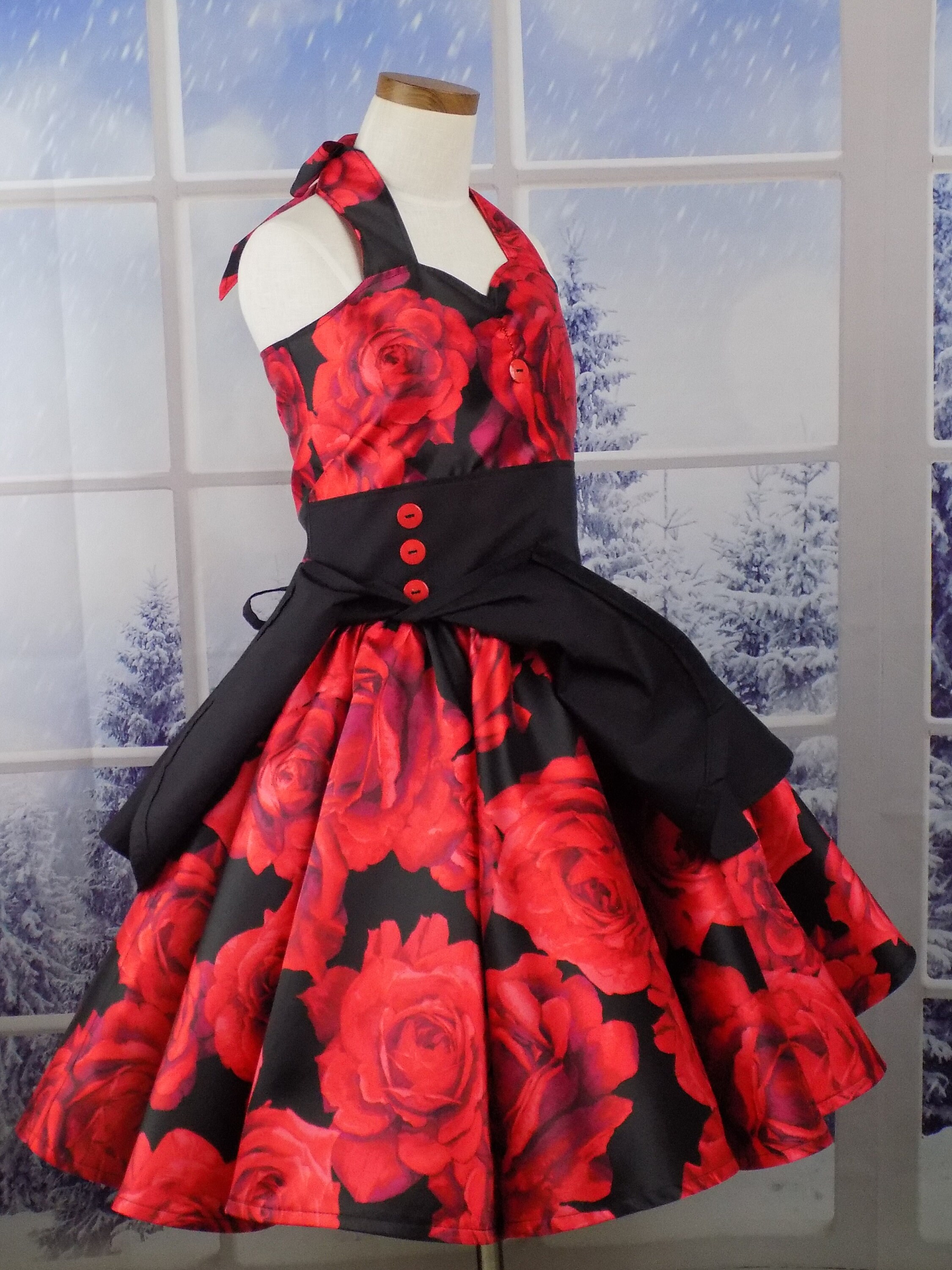 open lace back dress Lolita Red Rose Halloween Princess Black Lace Dress Dress + Lace Sleeves + Collar / M main image 1