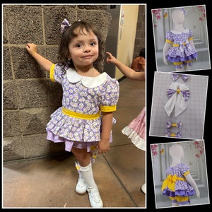 Pageant Casual Wear, Purple, Daisy, Floral, Pageant Outfit, Toddler Casual Wear,  Top, Shorts, Bow, Sleeves, Collar, Button Back, Sportswear
