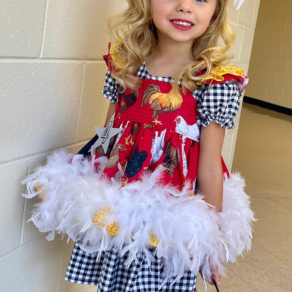 Chicken Dress, Chicken Pageant, Farm Dress, Girl, 1st Birthday, Western Wear, OOC, Outfit, Pinafore Set, Cowgirl, Bloomers, Black Gingham