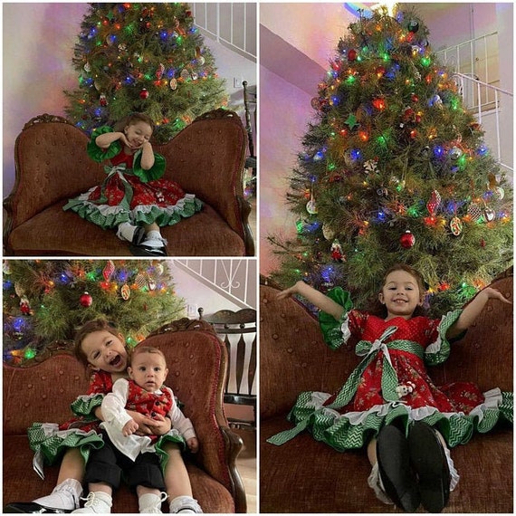 Girls Christmas Dress, Gingerbread, Red Fancy Dress, Party Dress, Ruffles, Sleeves, Boutique, Pageant, OOC, Toddler, Matching Family Set