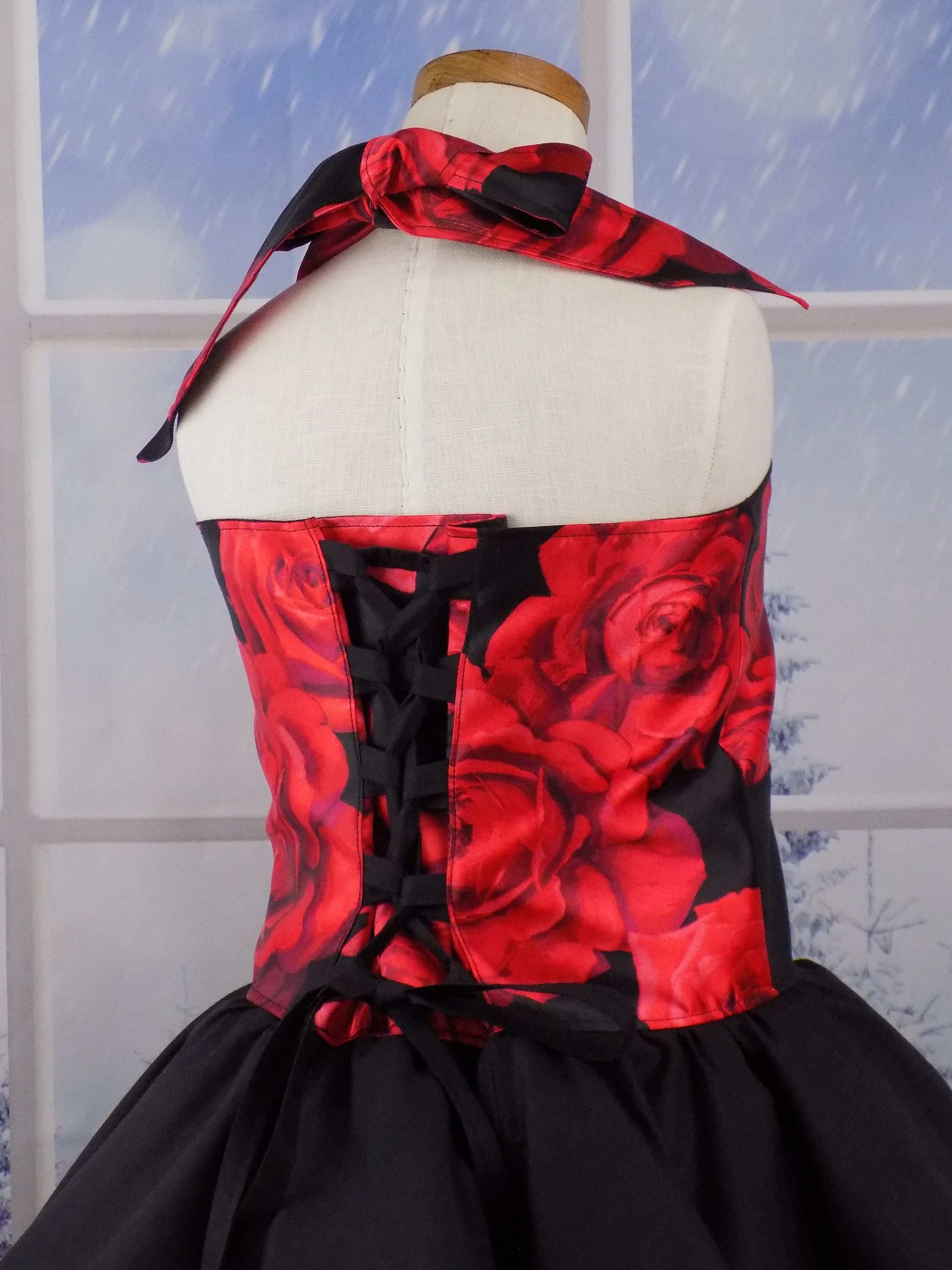 slim fit dress slacks Cheap A Line V Neck Black Homecoming Dresses with Red Flower Applique  ARD1780 main image 0
