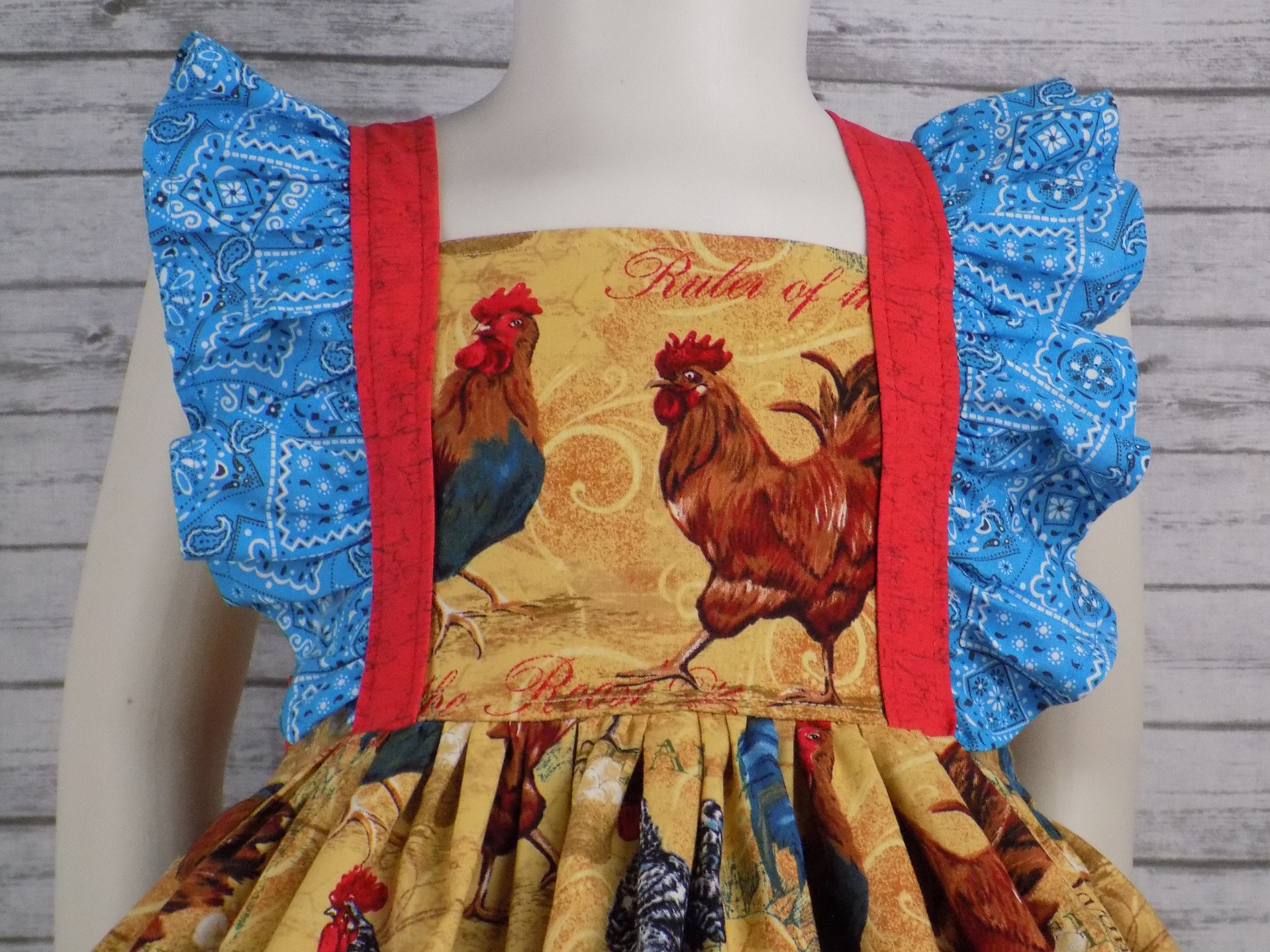 Chicken Dress Pageant Dress, Red White Blue, Birthday, Farm, Western Wear, Pageant OOC, Country Fair, Market, Parade, Ruffles, Feathers, Bow