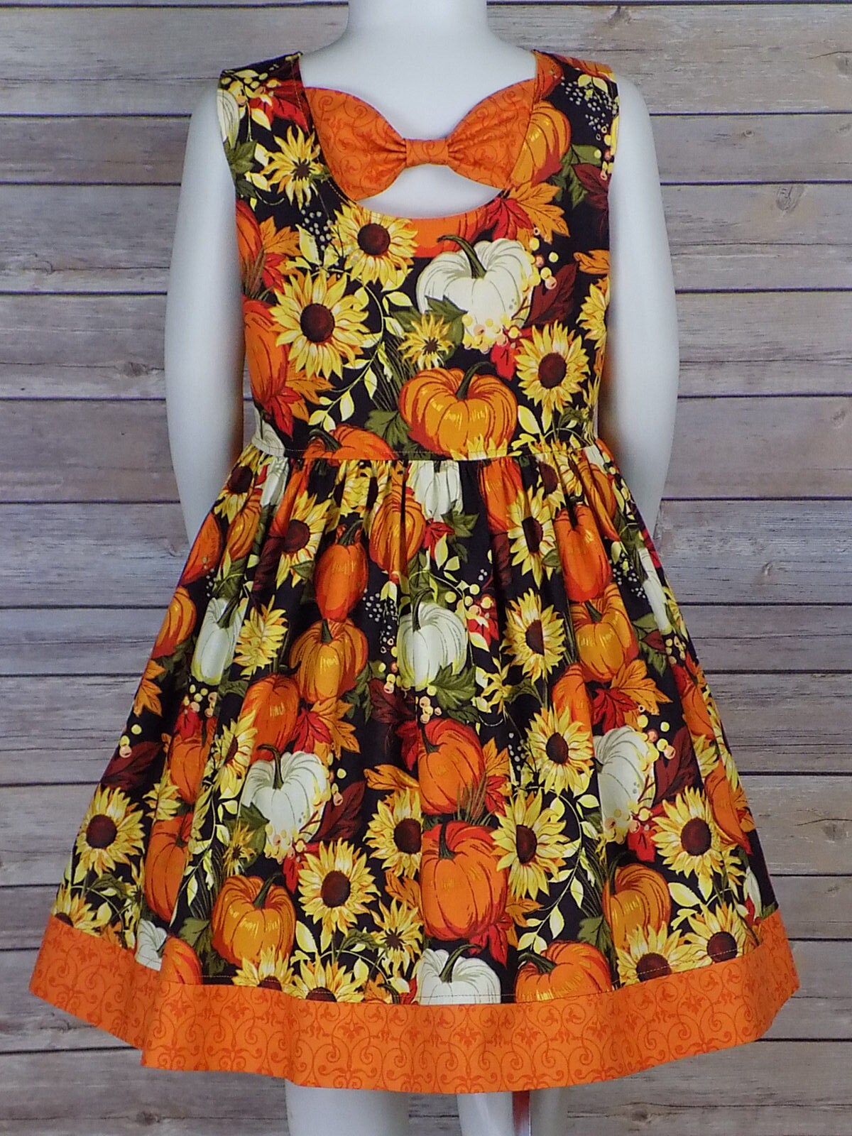 Girls Pumpkin Dress Sunflower Dress, Harvest, Autumn, Thanksgiving, Fall, Orange, Clothing, Boutique, Sleeveless, Sash, Toddler, Teen, Big