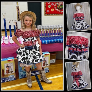 Girl Cow Outfit, Western Wear, Cowgirl, Pageant, Cow Dress, Crop Top, Off Shoulder, Corset, Skirt, Cowboy, Red, Bandana, Rodeo, Square Dance