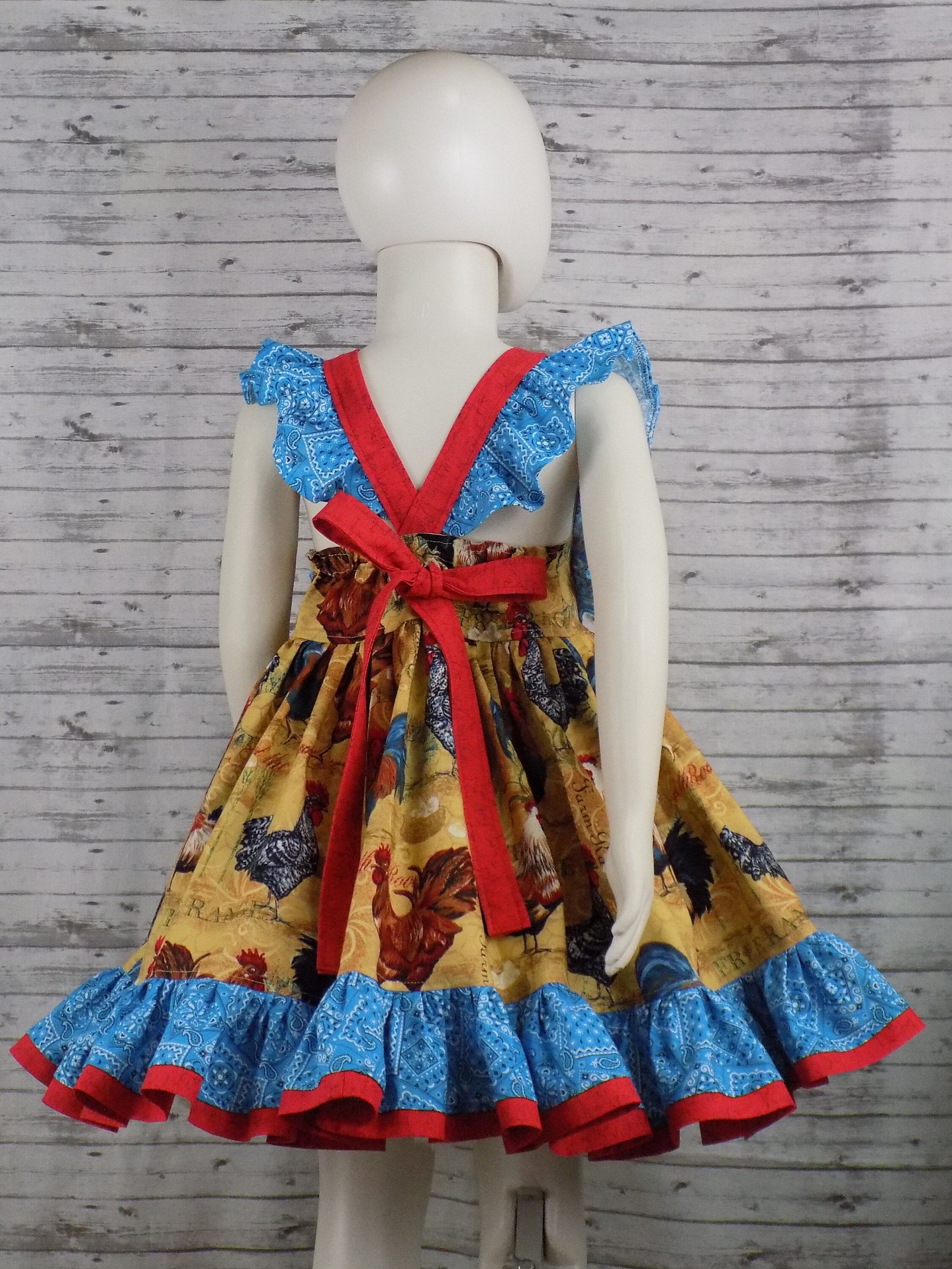 Chicken Dress Pageant Dress, Red White Blue, Birthday, Farm, Western Wear, Pageant OOC, Country Fair, Market, Parade, Ruffles, Feathers, Bow