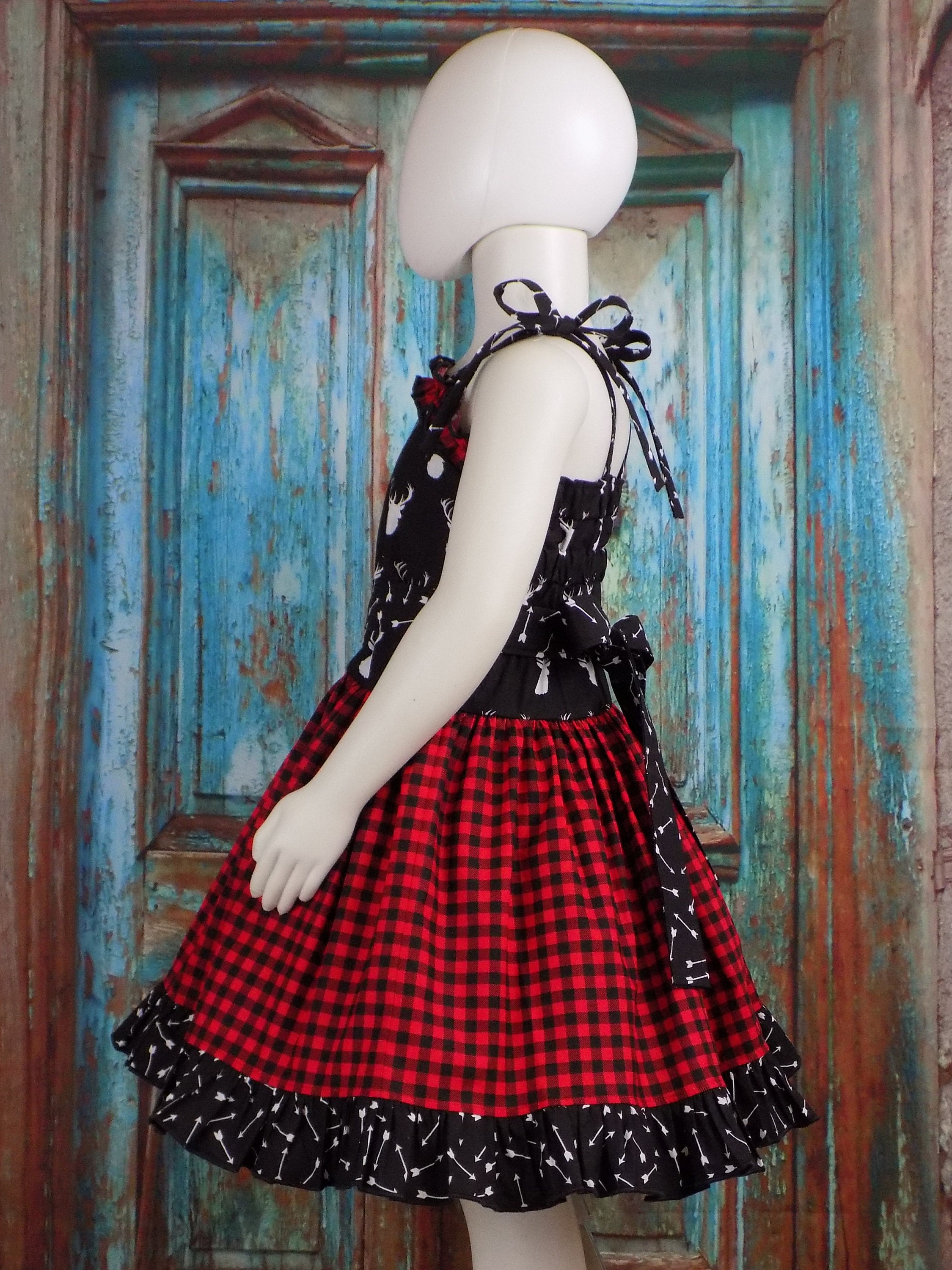 open lace back dress Red Plaid Tiered Midi Dress – Moda Boutique main image 1