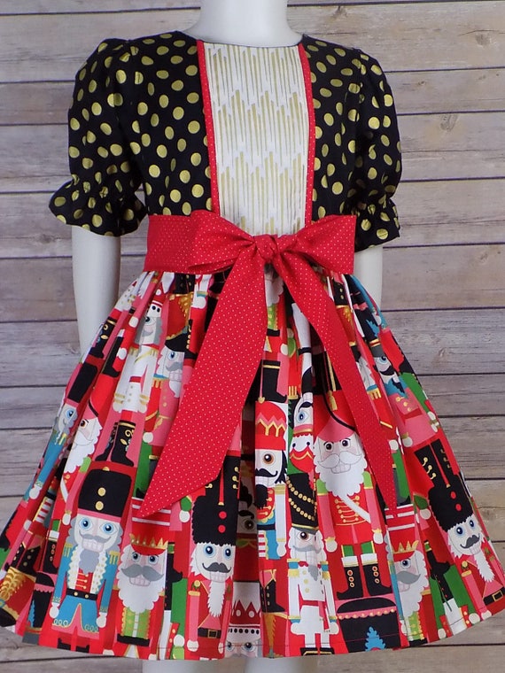 Nutcracker Dress, Girls, Fancy, Christmas Dress, Black Gold, Red, Dinner, Party, Clothing, Boutique, Short Sleeves, Toddler, Tween, Big Girl