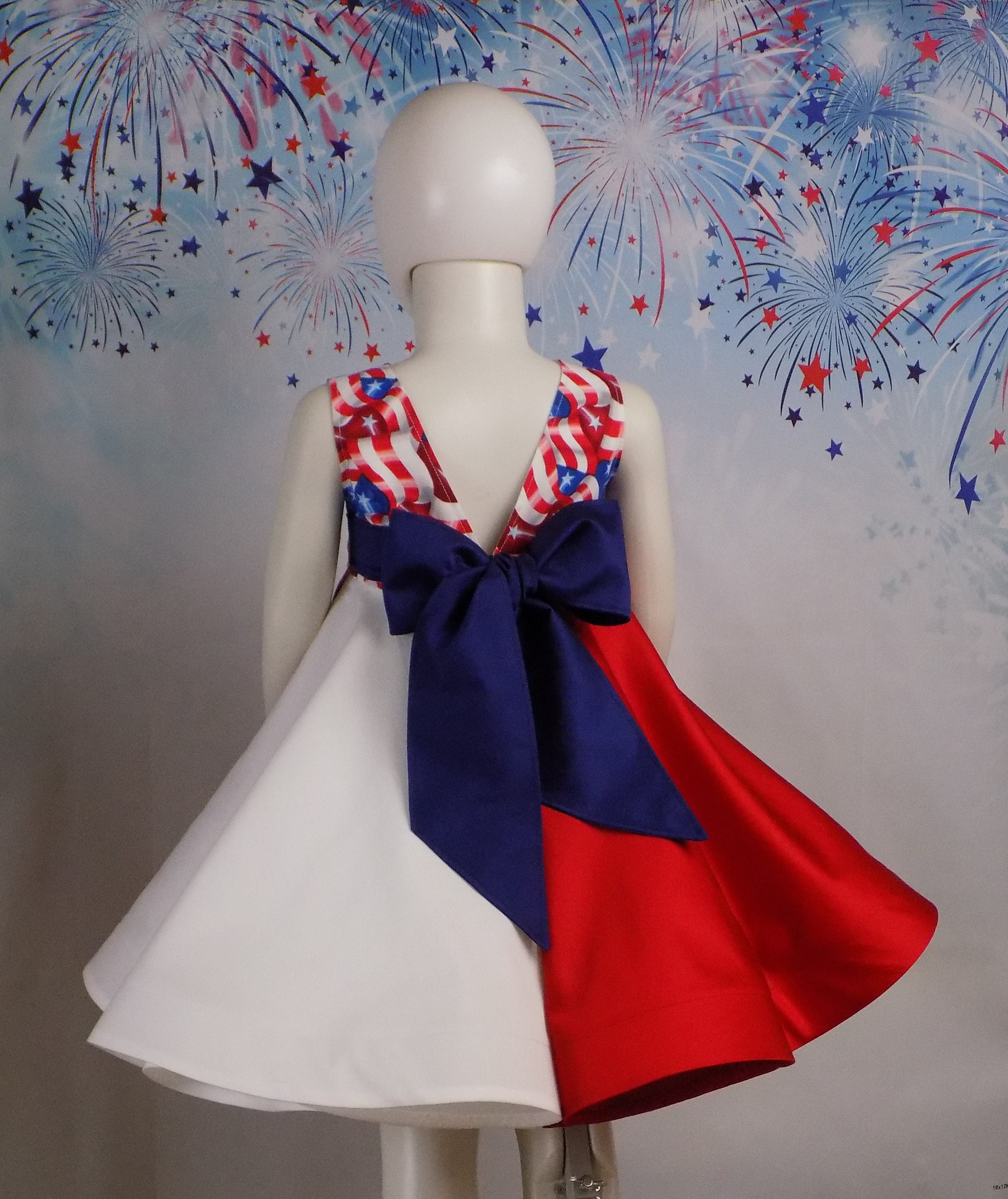 White Red And Blue Custom Women's Patriotic Dress With Faces