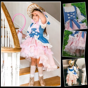 Girls Halloween Costume, Pageant OOC, Pink, Blue White Pageant Dress, Lace, Halloween Party Dress, Toddler, Boutique Costume, Little, Sheep