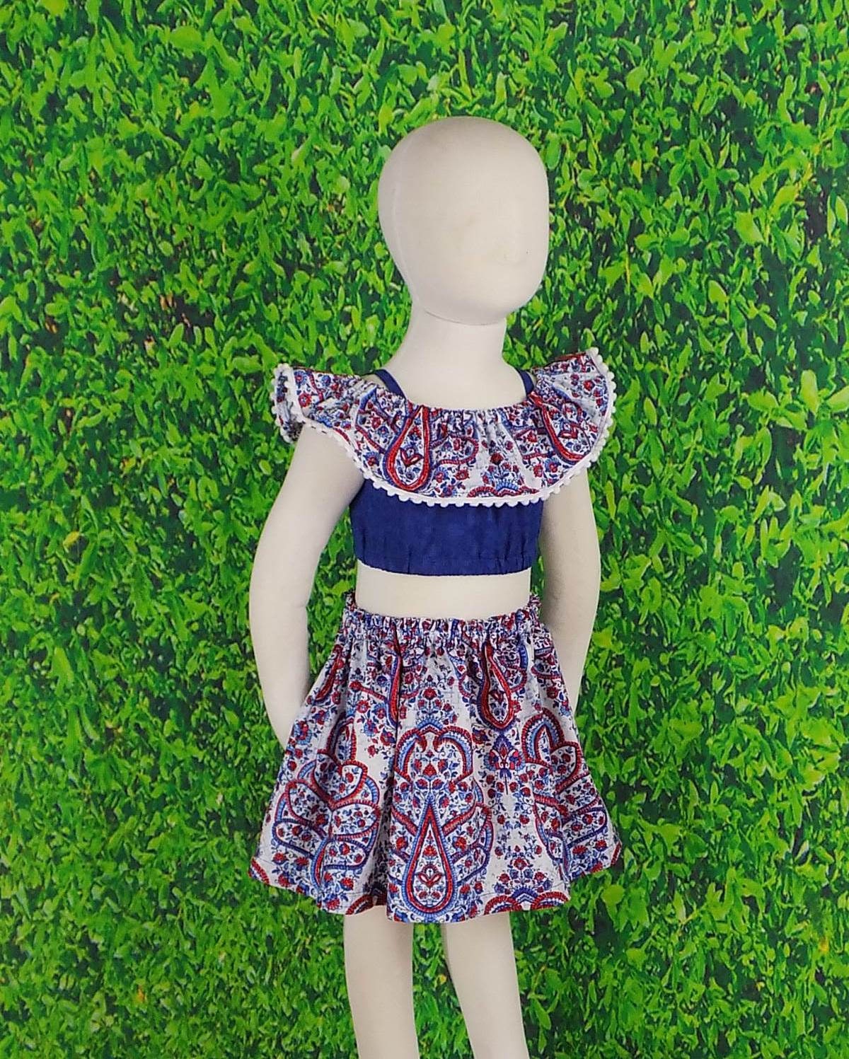 Cold Shoulder, Off The Crop Top, Skirt, Pom Pom, Red White Blue, Outfit, Girl, Patriotic Set, 4Th Of July, Teen, 2T, Ready To Ship