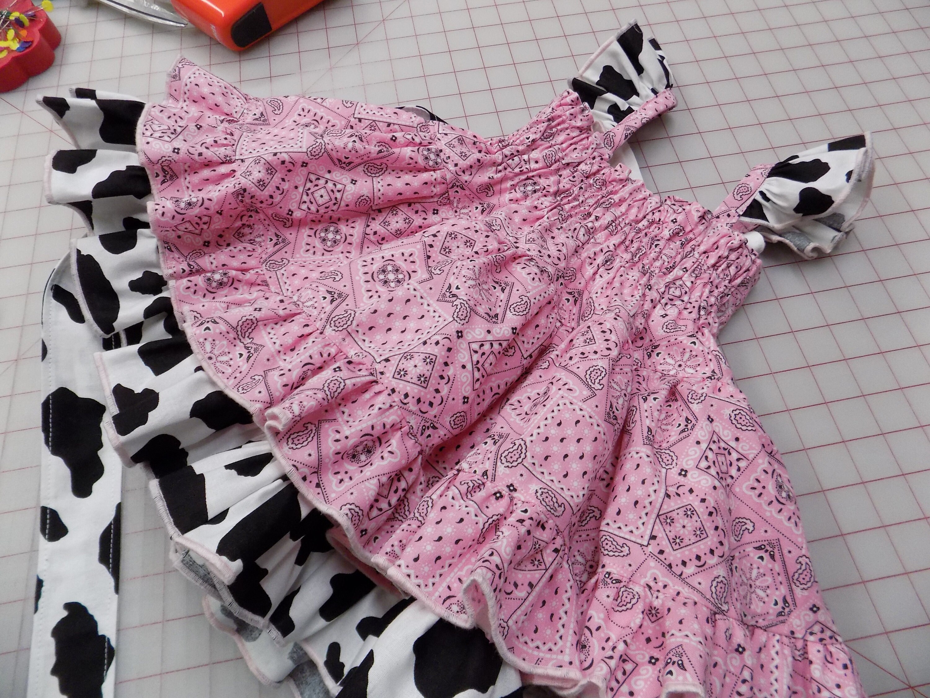Pink Western Dress, Pink Cow Outfit, Pink Birthday, Farm, 1st Birthday, Cowgirl, Pageant Wear, Western Wear, OOC, Bandana, Cow Print, Girls
