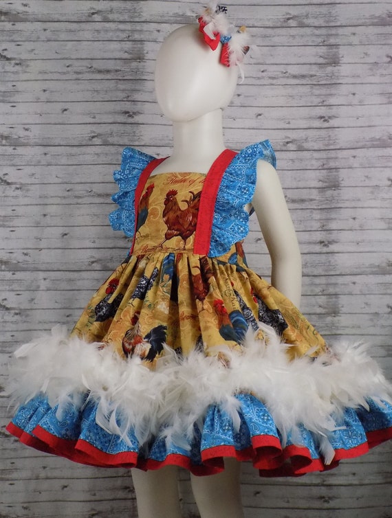 Chicken Dress Pageant Dress, Red White Blue, Birthday, Farm, Western Wear, Pageant OOC, Country Fair, Market, Parade, Ruffles, Feathers, Bow