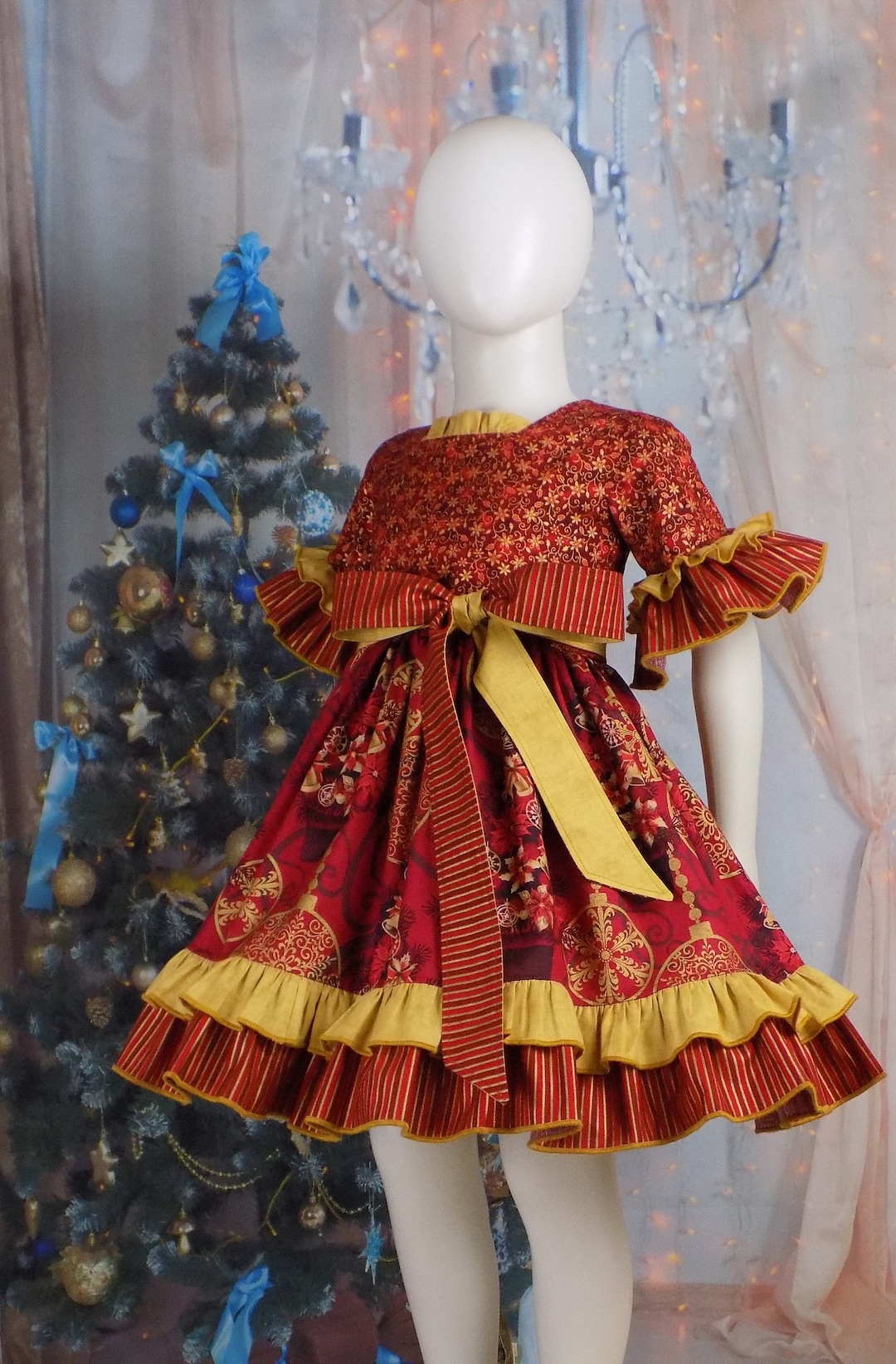 The Chrysomeda Dress Holiday Red and Metallic Gold
