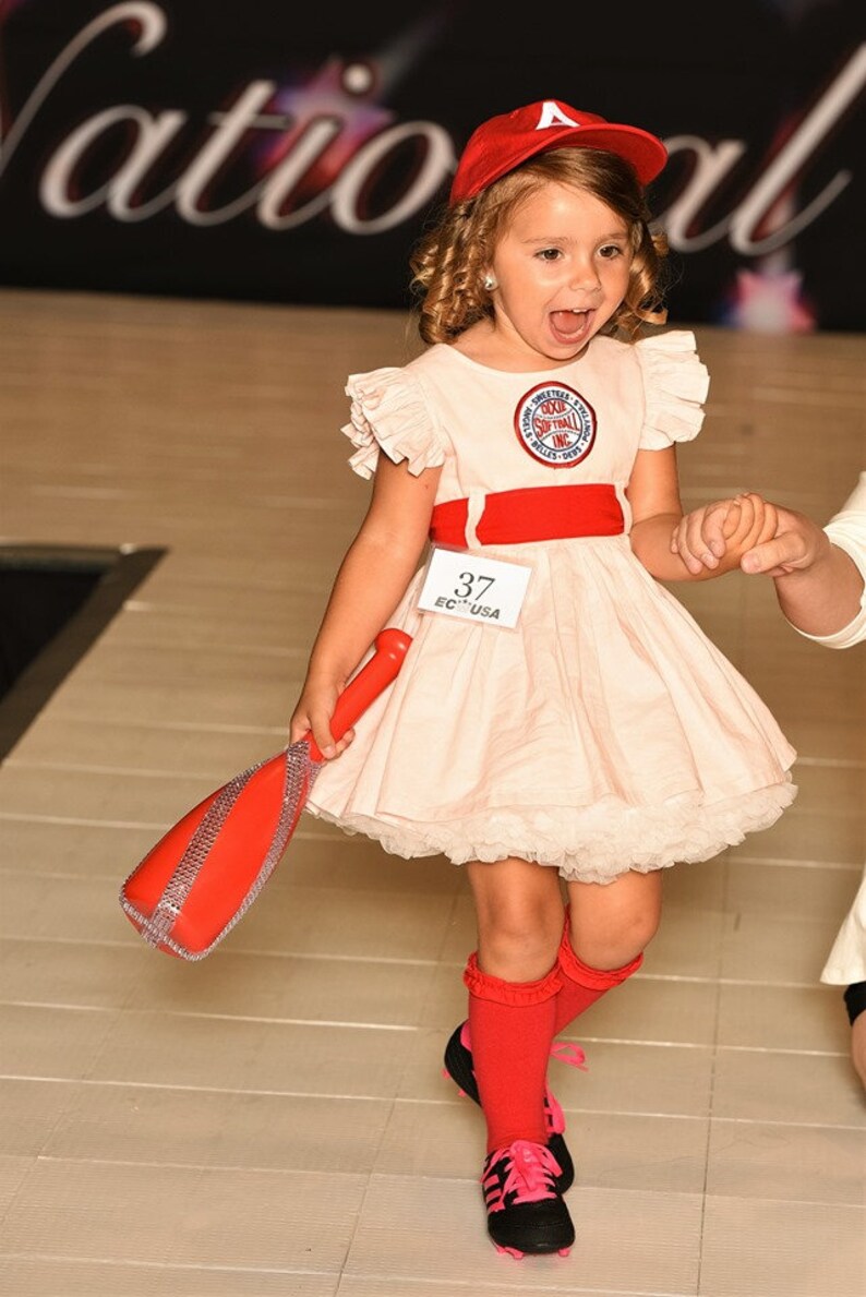 Baseball Dress Girls Peach Red Uniform Costume Pageant Etsy