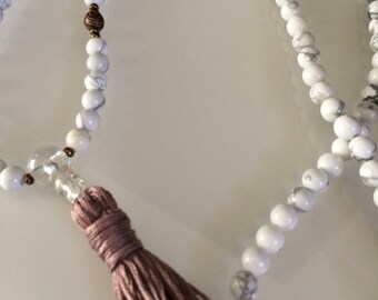 I am calm and grounded, - Malas- Mala Beads - White Howlite- Wendgwood- yoga- Crown Chakra- gifts- Christmas- Christmas Gifts- gift for her-