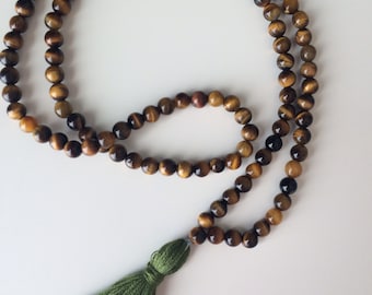 I am protected. i am Strong. -Malas- Mala Bead- 108 Malas- Tigers Eye- Black Onyx-