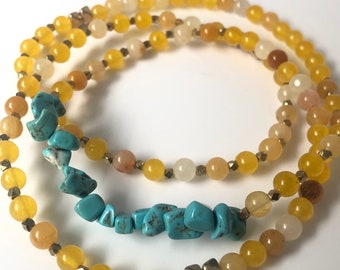 I anchor into my creativity, I allow it to flow -Malas - healing properties - healing crystals - yellow amazonite - yellow jade - turquoise
