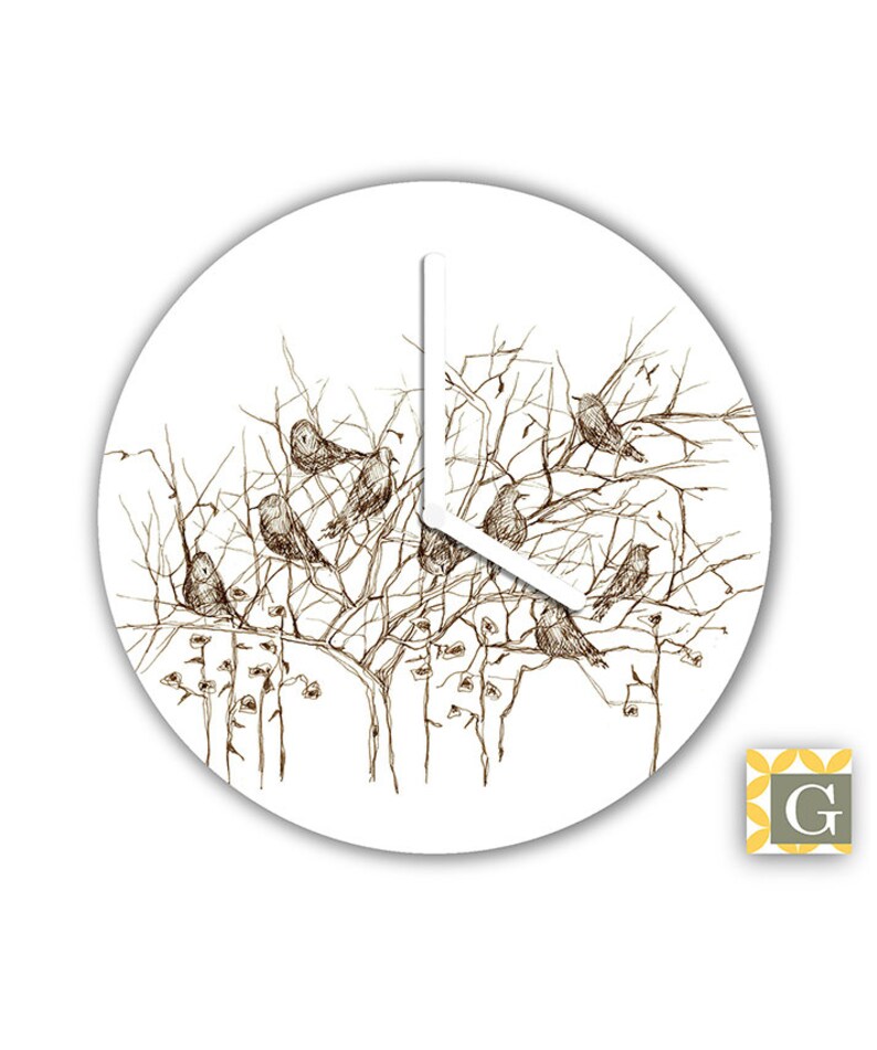 Wall Clock by GABBYClocks Sepia Birds Petite