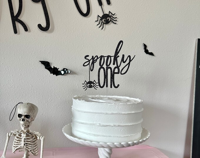 Spooky One Cake Topper For 1st Birthday - Halloween Party Decoration, Glittery First Birthday Sign