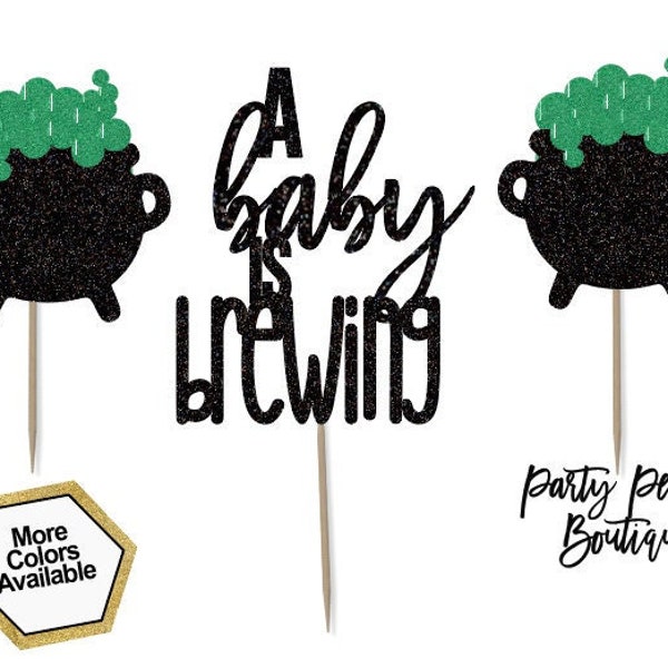 A Baby is Brewing Cupcake Toppers | Halloween Baby Shower | Witch Baby shower | Spooky Cupcake Toppers
