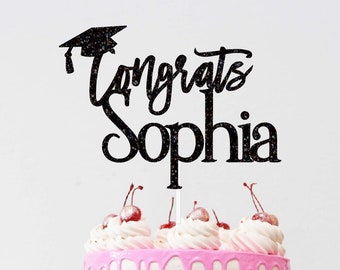 Personalized Graduation Cake Topper | Glitter Grad Decoration