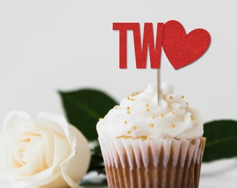 Two Valentine Birthday Cupcake Toppers | Valentine  Birthday | Heart cupcakes Birthday | 2nd birthday | Two Sweet