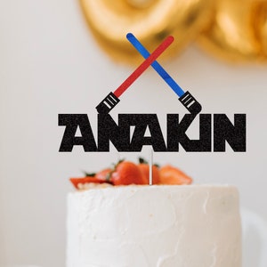 Décoration de gâteau d'anniversaire personnalisée | Décoration pour gâteau prénom sabre laser | Accessoire de fête scintillant