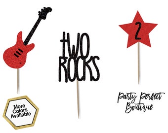 Two Rocks Cupcake Toppers | Rocker 2nd Birthday | Rock n Roll  Birthday | Rocker Cupcake Toppers