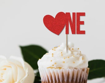 One Valentine Heart Birthday Cupcake Toppers | Valentine  Birthday | Heart cupcakes Birthday | 1st birthday | Sweet one