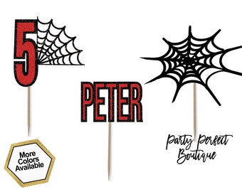 Personalized Spider Cupcake Toppers | Superhero Birthday Party