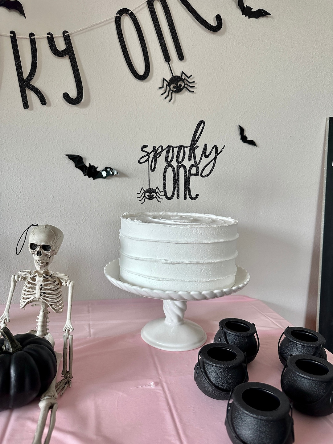 Spooky One Cake Topper For 1st Birthday - Halloween Party Decoration, Glittery First Birthday Sign - View #5