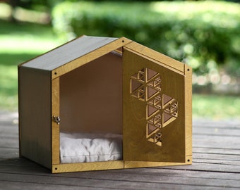 CLOSED TRIANGLE Dog HOUSE With Doors – Modern Luxury Indoor Crate And Kennel For Pet Lovers