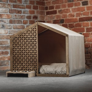 Halve cirkel houten huis voor hond en kat – Designer huisdierkennel en krat voor dierenliefhebbers