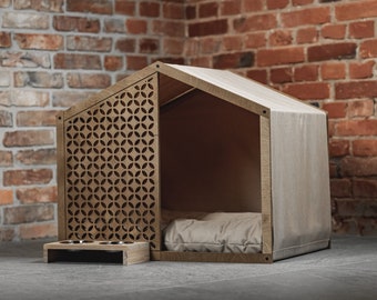 Semi Circle Wooden HOUSE For DOG And CAT – Designer Pet Kennel And Crate For Animal Lovers