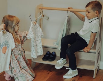 Clothing rack with shelf Montessori Furniture Wooden mini wardrobe for toddler Modern open wardrobe for Kids