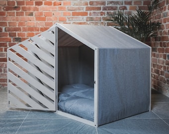 Niche pour chien RAYON FERMÉ avec PORTES, cage pour animal de compagnie, chenil, meubles, intérieur, tonneau, bois, lit, chat, chiot, salon, moderne, luxe