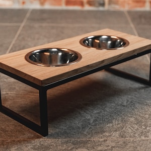 MEDIUM Double Elevated Dog Food Stand 16,5 cm Height BILAR Pet Feeder Feedeing Station Oakwood  PERSONALIZED Engraving