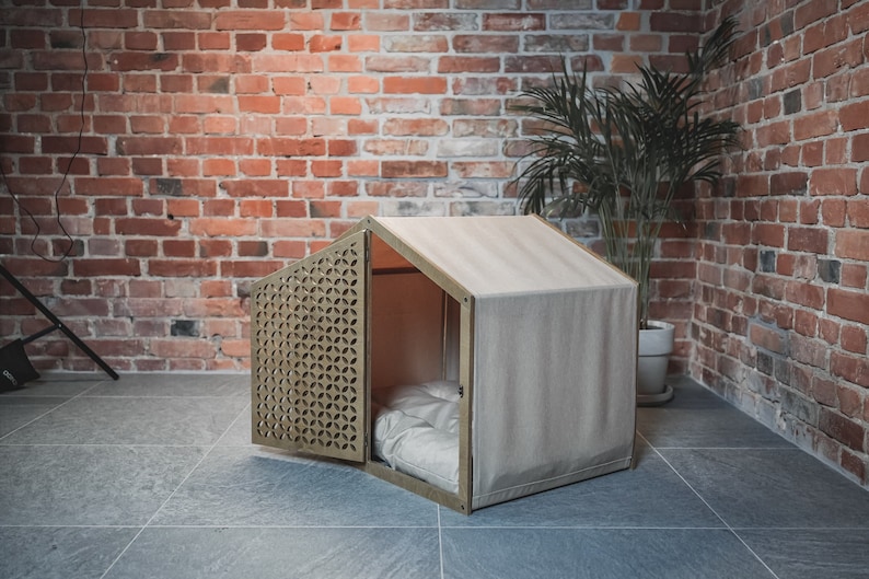 Dog house CLOSED CIRCLE with DOORS, Pet Crate, Kennel, Furniture, Indoor, Barrel, Wooden, Bed, Cat, Puppy, Lounge, Modern, Luxury image 4