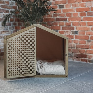 Dog house CLOSED CIRCLE with DOORS, Pet Crate, Kennel, Furniture, Indoor, Barrel, Wooden, Bed, Cat, Puppy, Lounge, Modern, Luxury image 5