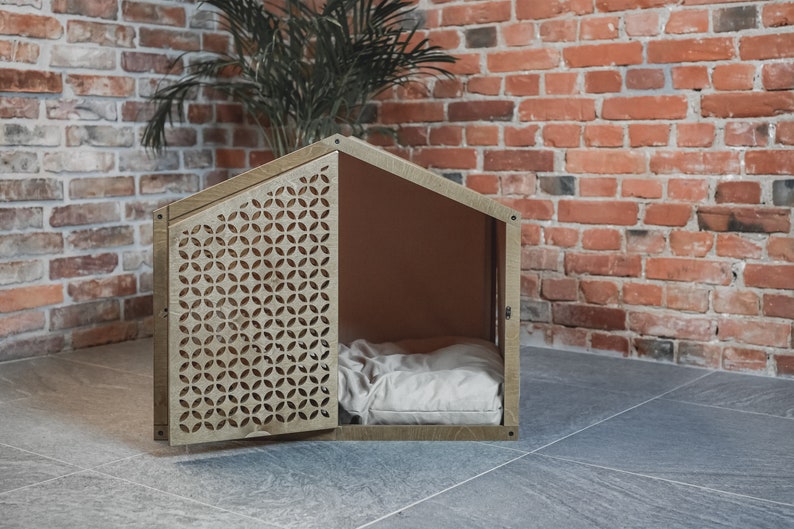 Dog house CLOSED CIRCLE with DOORS, Pet Crate, Kennel, Furniture, Indoor, Barrel, Wooden, Bed, Cat, Puppy, Lounge, Modern, Luxury image 5